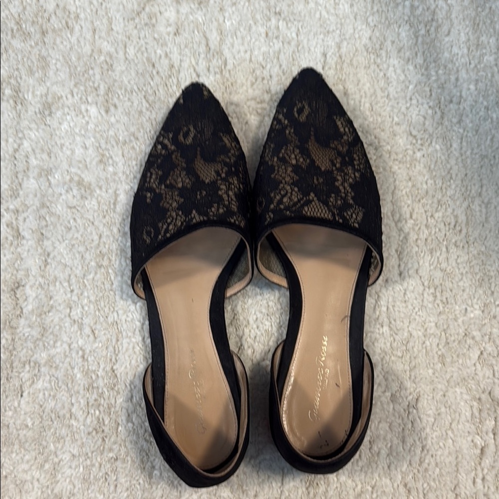 Gianvito Rossi Black Flats with Lace Design